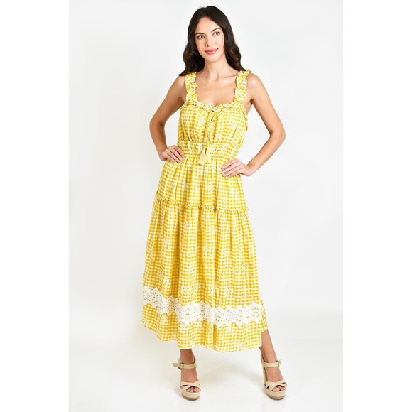 Just Me Dresses & Skirts - Just Me Yellow Gingham Midi Dress
